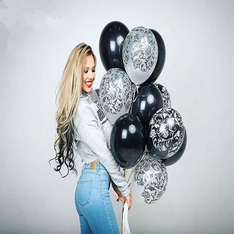 20 шт./лот черно-белые латексные воздушные шары с принтом дамаста 12 дюймов