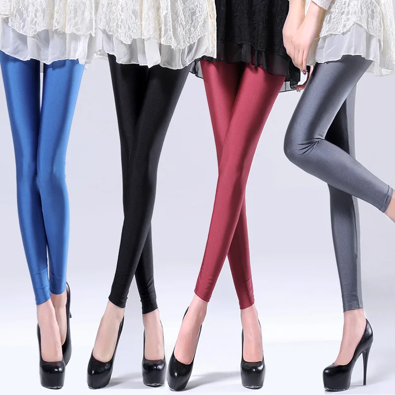 Hot Selling 2022 Leggings Women Solid Color Fluorescent Shiny Pants Leggins Spandex Shinny Elasticity Casual Trousers For Femme