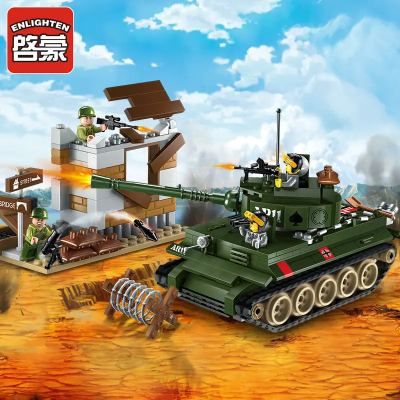 Вторая мировая война классический/Танк тигра/миномет/Военные фигурки бойцов