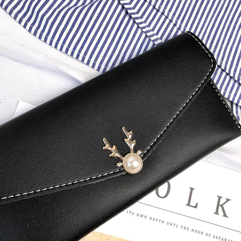 Женский кошелек на молнии мини для карт модный с головой оленя монет длинный