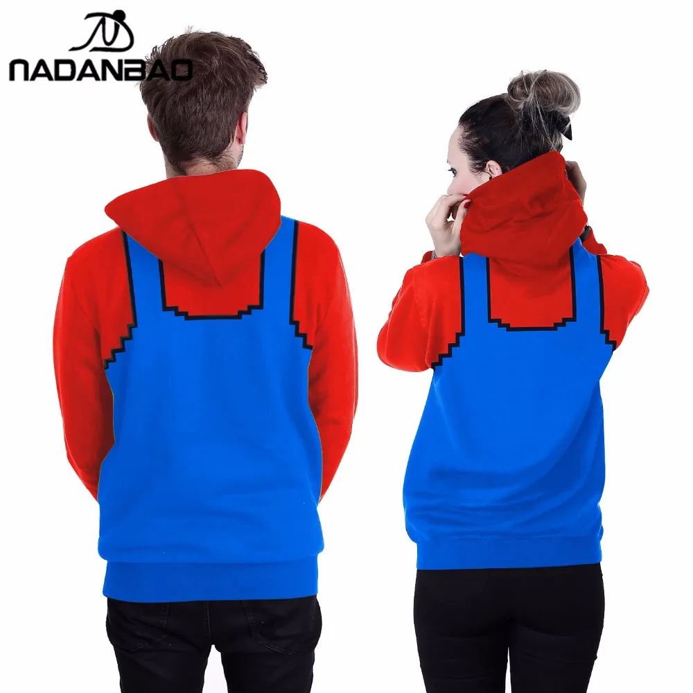 Nadnabao 2017 осень-зима Женщины Толстовка Худи Супер Марио Пары Любители костюм с
