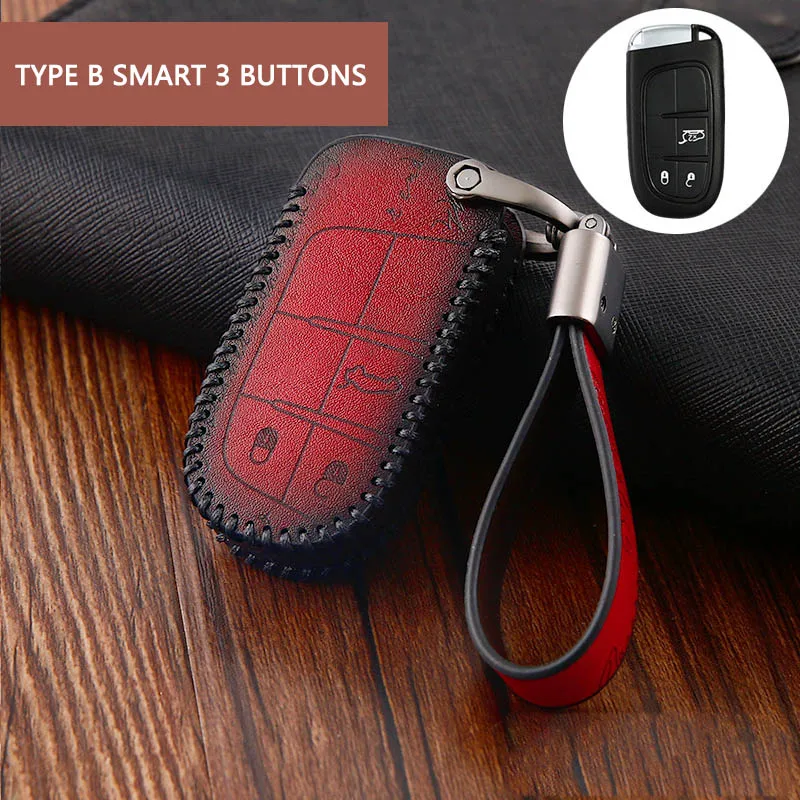 type B red Брелок без ключа чехол для дистанционного ключа от машины Обложка держатель кожи Подходит для JEEP FIAT DODGE CHRYSLER Cherokee Компас умный пульт дистанционного ключа чехол - Название цвета: type B red