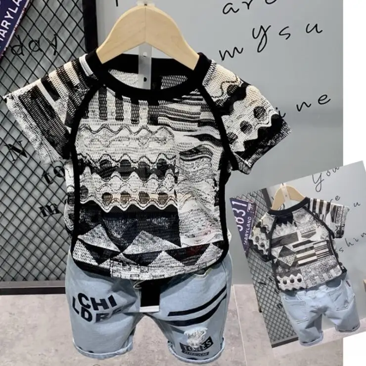 

Children Summer Clothing 2PCS Set Toddler Kids Baby Boy Hollow T-Shirt + Shorts Pants Outfits Short Sleeve Clothes 2-7Year