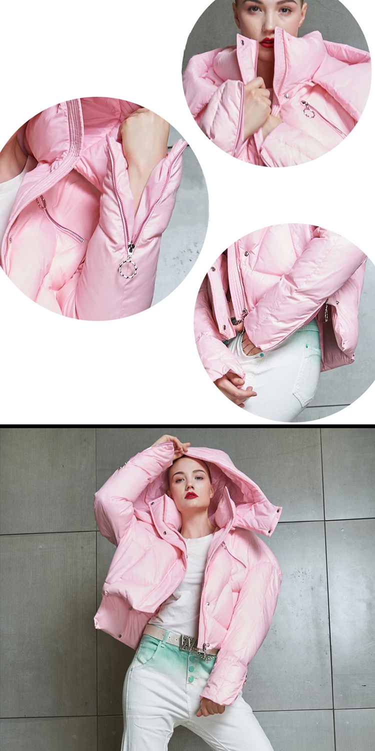 JAZZEVAR Winter fashion street Designer Brand androgynous style women's short hooded down jacket down coat outerwear z18005