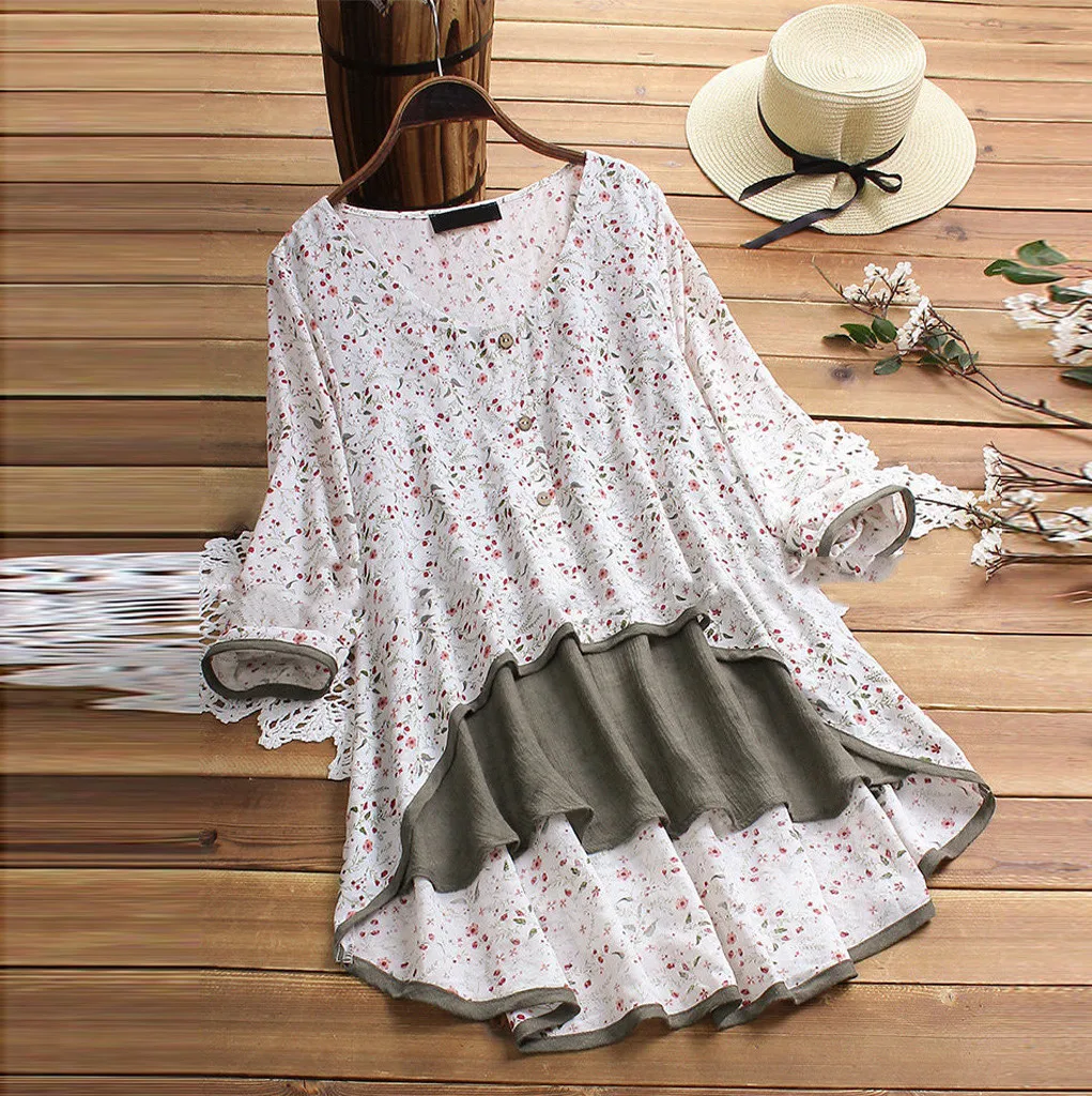 Футболки женские повседневные с необычным цветочным принтом Лоскутная футболка