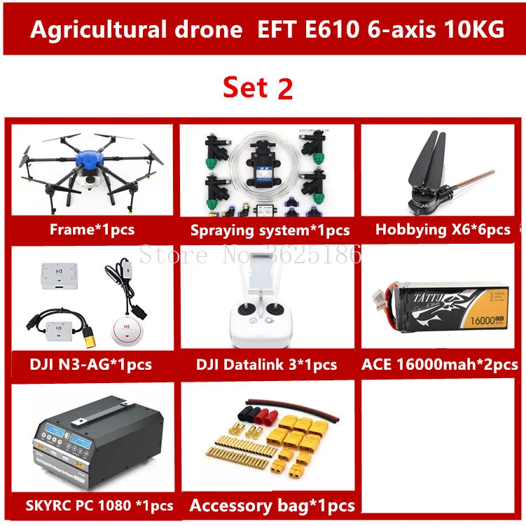 Set 2 New EFT E610 6-axis 10KG 10L Pesticide spraying system Agricultural drone - Цвет: Set 2