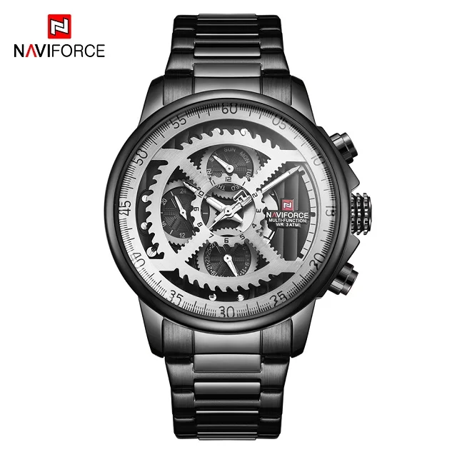 NAVIFORCE мужские золотые кварцевые часы мужские Топ люксовый бренд мужские s часы полностью стальные военные спортивные наручные часы Relogio Masculino - Цвет: Black Silver