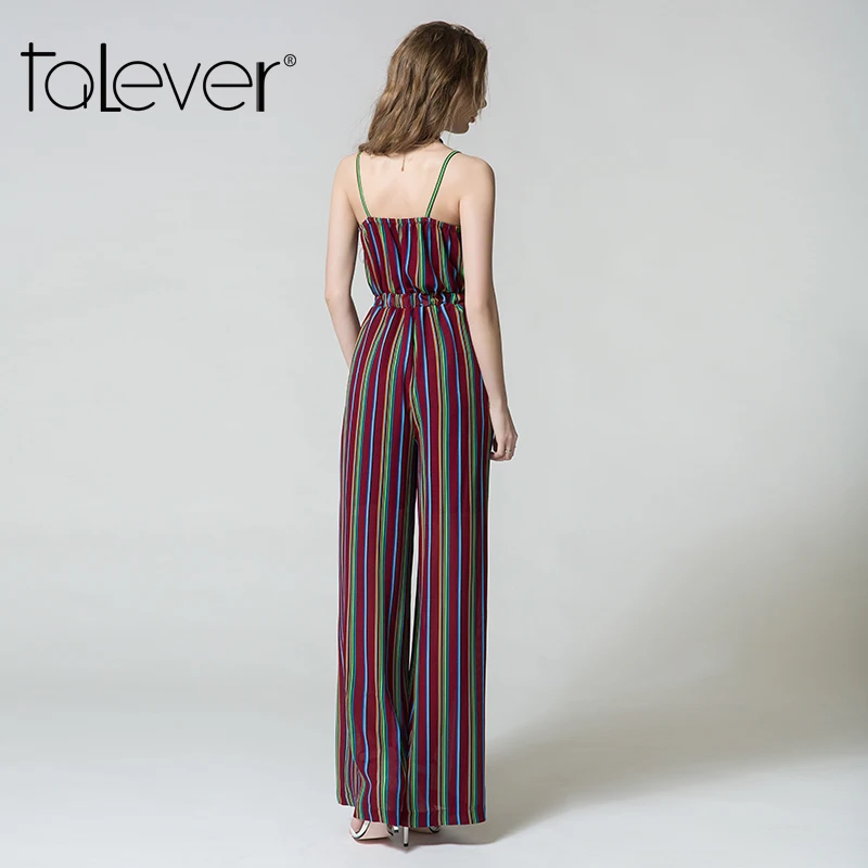 Talever Лето 2017 г. Комбинезон пляжный новые модные женские туфли в полоску глубокий
