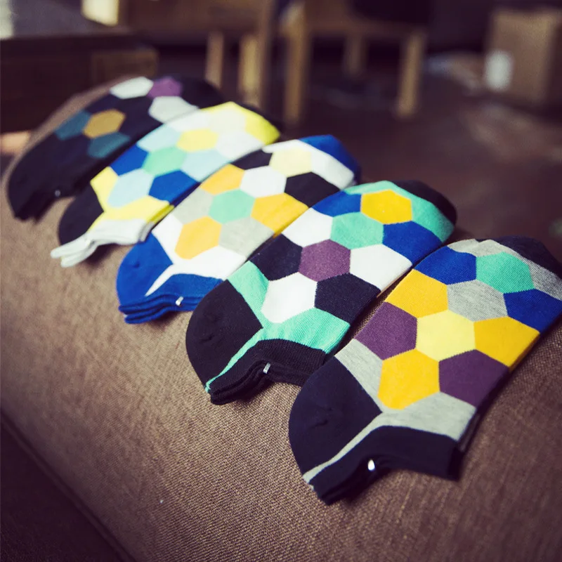 10 Пар/лот мода красочные мужчины носки лодки личность геометрия Школа ветра