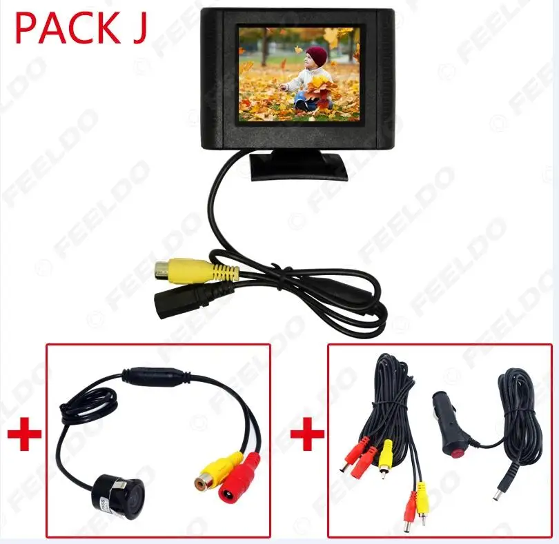 PACK J FEELDO 2,5 дюймов ЖК TFT монитор с заднего вида парковочная камера RCA видео система 2,4G беспроводной и прикуриватель опционально - Цвет: PACK J
