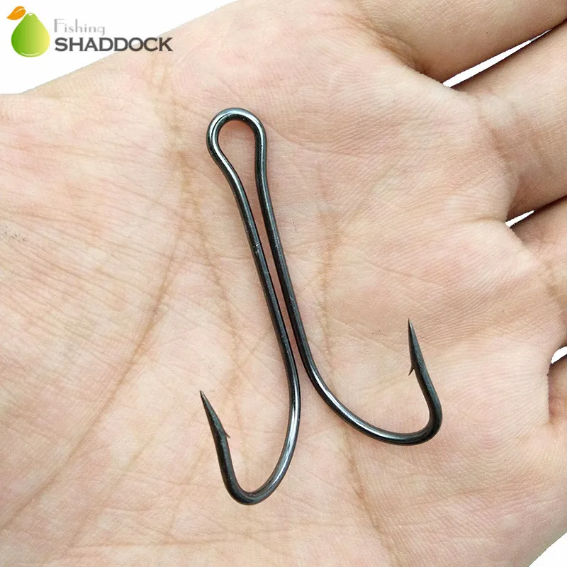 50pcs 9908 High Carbon Steel Double Fishing Hooks Black Saltwater Fishing Double Bait Fish Hooks Size 3/0