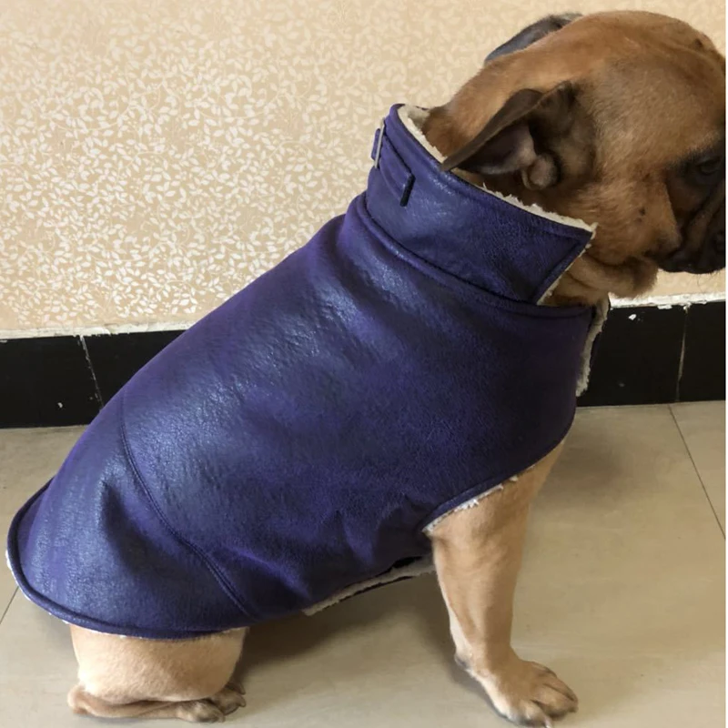 Зимняя одежда из искусственной кожи для французского бульдога теплая куртка