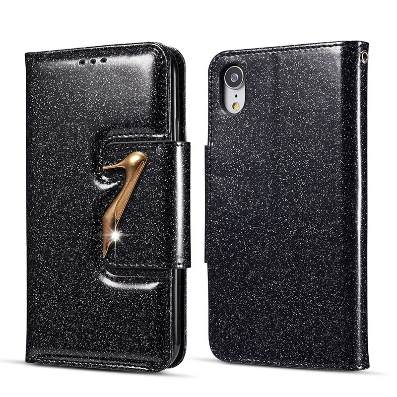 3D Блестящий Чехол бумажник на высоком каблуке для iPhone XS Max 7 8 Plus кожаный чехол