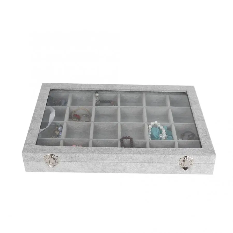 High Quality Jewelry Storage Box Necklace Earrings Bracelet Display Tray Holder Organizer with Transparent glass cover Gift i
