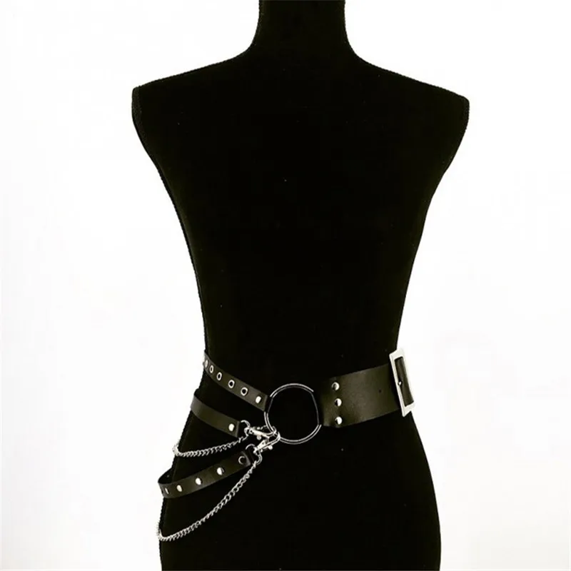 Женский поясной ремень из искусственной кожи ремни для тела Goth Punk металлические