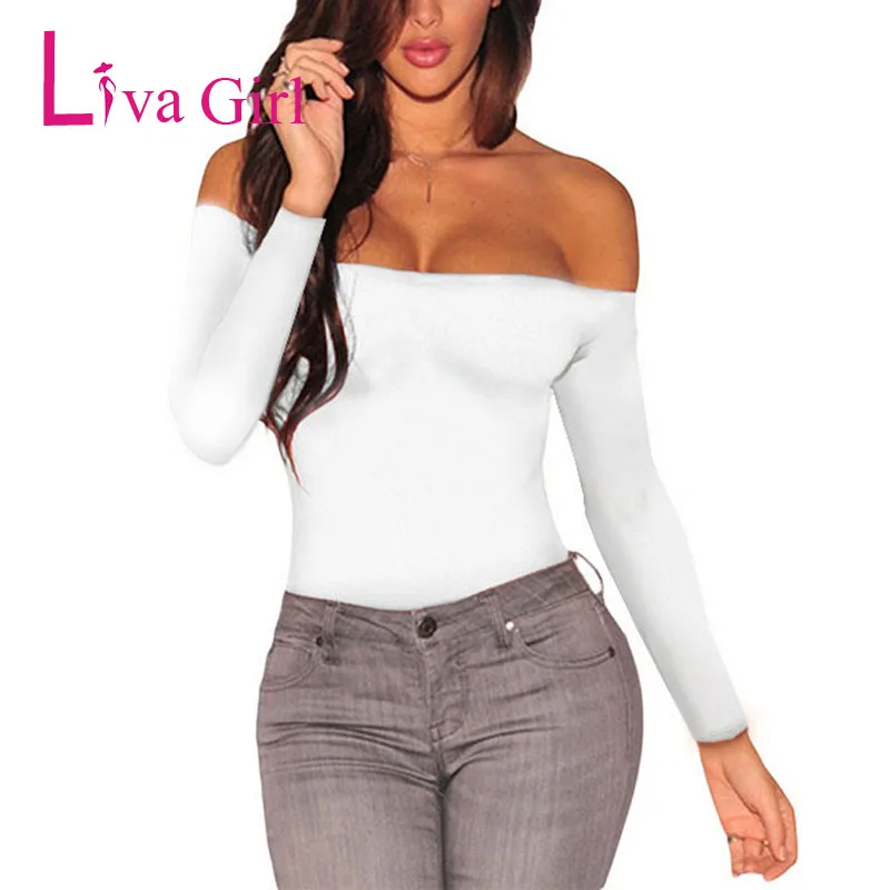 00107-White LIVA GIRL, сексуальный черный облегающий боди с длинным рукавом, женские комбинезоны с открытой спиной и открытыми плечами, белые боди с вырезом лодочкой, женские комбинезоны - Цвет: 00107-White