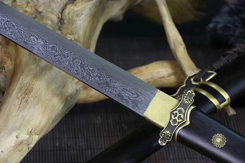 Home Decoration Chinese Tang Dynasty Blind Sword Handmade Damascus Folded Steel Full Tang Blade Functional Real Sword very Sharp