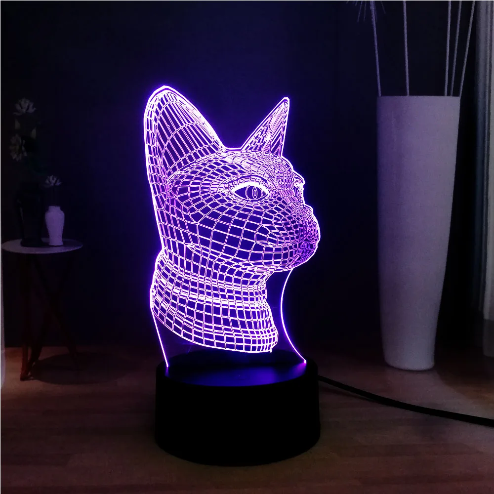Новинка 3D кошачья голова акриловая панель иллюзия RGB 7 цветов Изменение дома DEC USB
