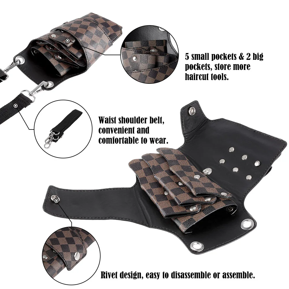 PU Leather Hair Scissor Bag Clips Comb Bag with Waist Shoulder Belt Hairdressing Barber Hair Scissor Holster Pouch Holder Case
