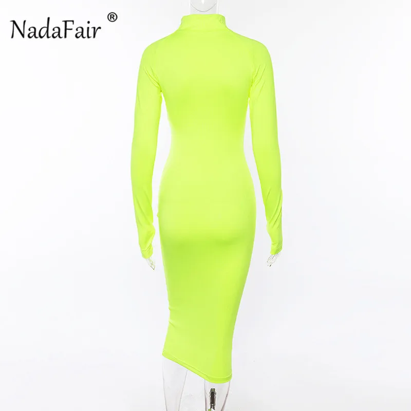 Nadafair, водолазка, миди, платье-карандаш, женское, черное, с длинным рукавом, на молнии, облегающее платье, уличная одежда, панк, зима, осень, платье для женщин