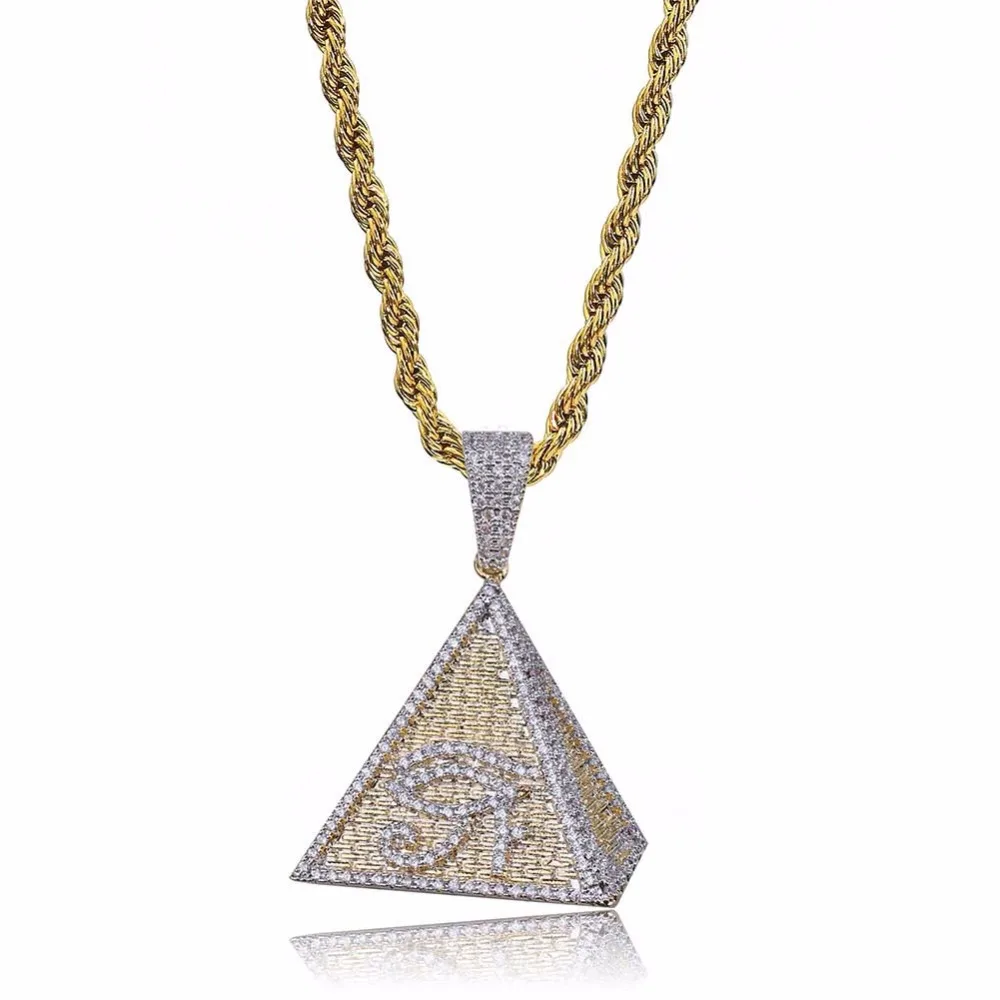 Фианитами с креплением микро паве Стразы Bling лед из золота Цвет пирамиды Horus глаз