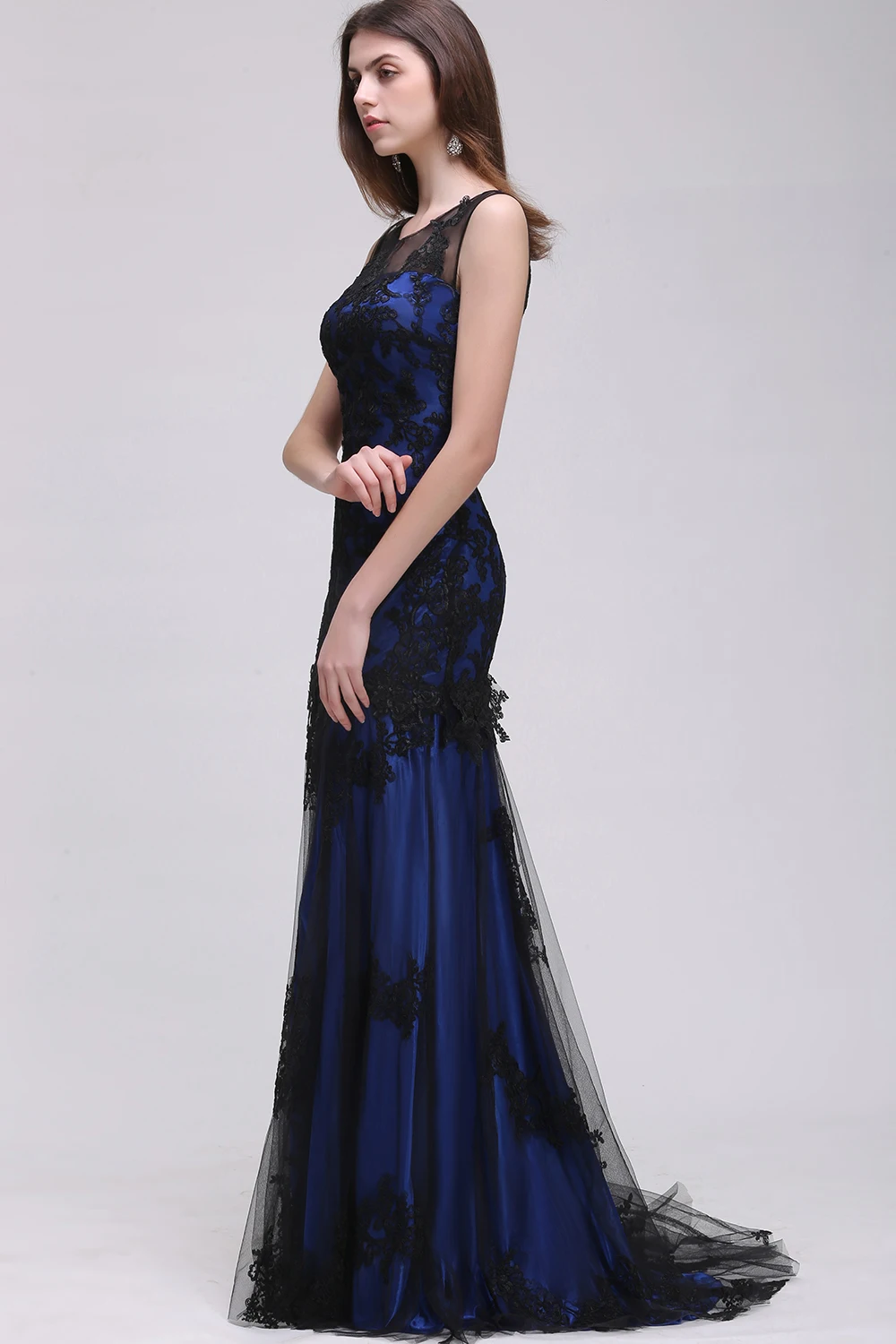 2017 Elegant Mermaid Black Full Lace Appliques Long Evening Dresses Scoop Sexy Robe De Soiree Longue Prom Gown Vestido de Fiesta | Свадьбы и