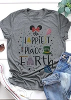 new the happiest place on earth women o neck t shirts womens fashion punk letter print female loose t shirt