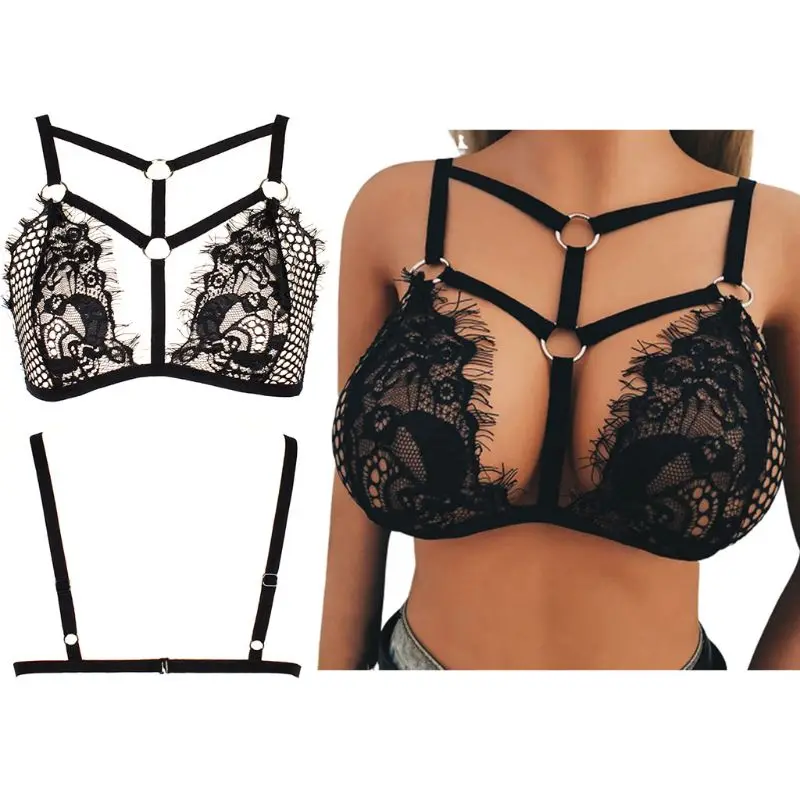 Женское сексуальное металлическое кольцо корсет с ремешками Bralette ажурное Сетчатое кружевное белье в цветочек бюстье Бандажное белье клубный бюстгальтер