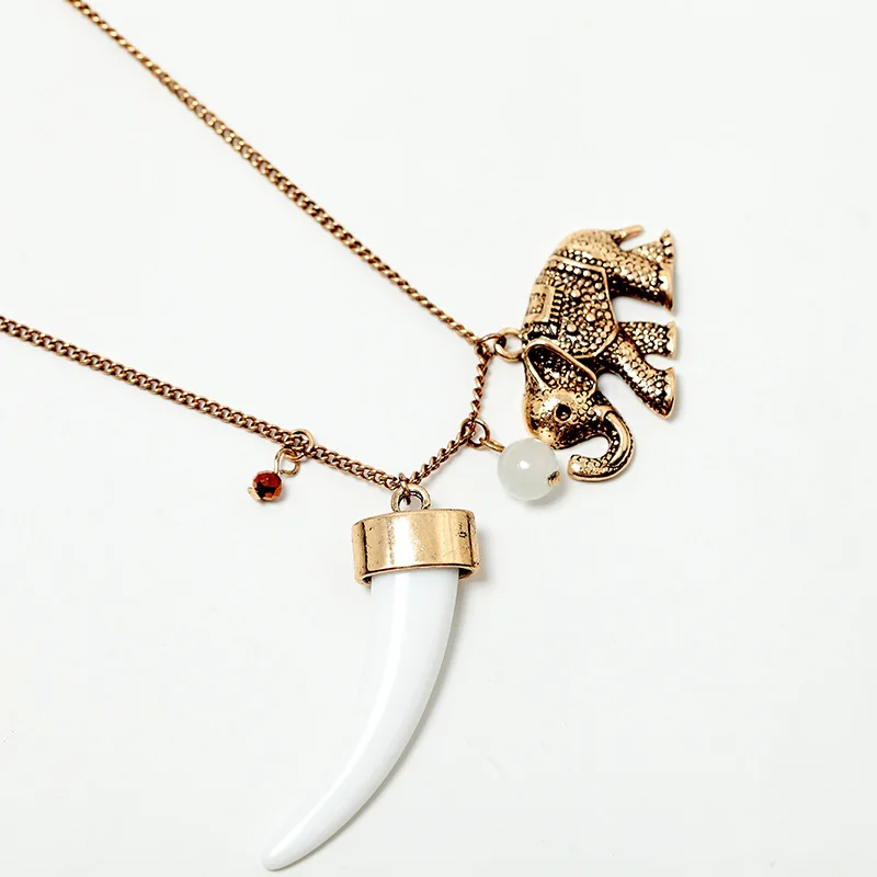 JINSE Female Fashion Natural Stone Bead Pendant Necklace Retro Elephant Trendy Cattle Angle | Украшения и аксессуары