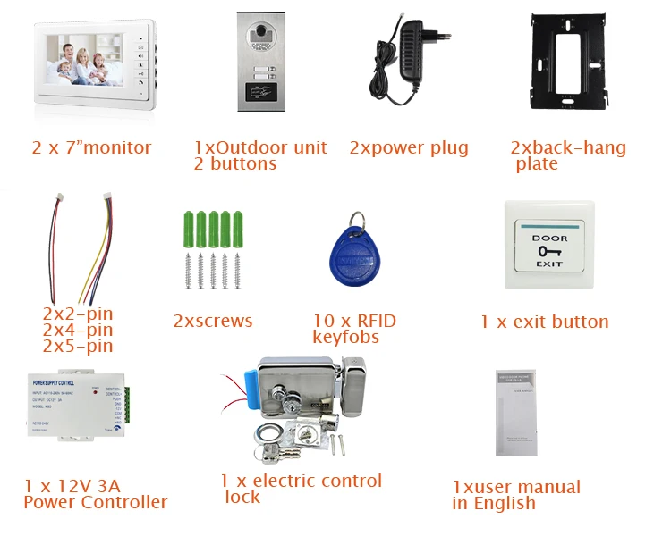Квартира " цветной видеодомофон домофон система 2 монитора+ RFID дверная камера доступа 2 кнопки+ Электрический замок