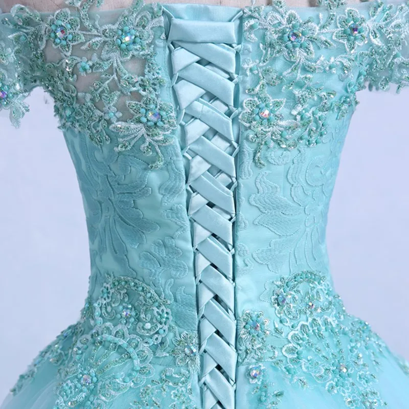 Ruthshen мятно зеленые платья для Quinceanera с открытыми плечами кружевные бусины Тюль