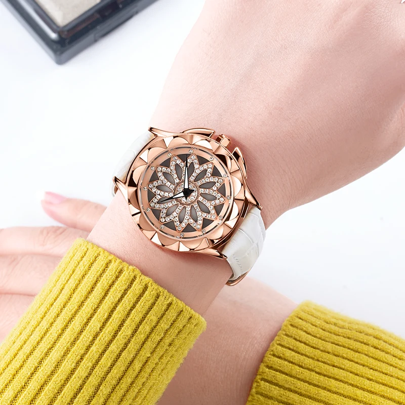 Люксовые часы от бренда MEGIR для женщин Роскошные Стразы вращающийся Аналоговые
