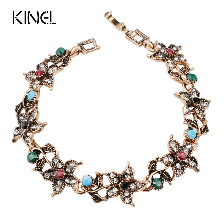 Женский винтажный браслет цветной золотой из смолы в богемном стиле с белыми