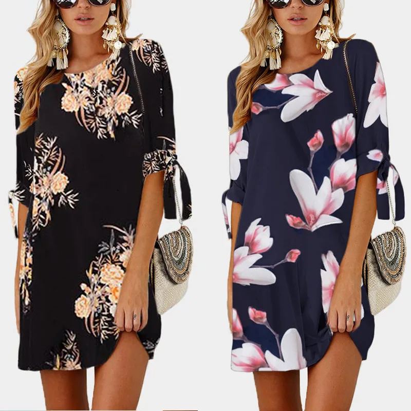 

2019 Women Summer Dress Boho Style Floral Print Chiffon Beach Dress Tunic Sundress Loose Mini Party Dress Vestidos Plus Size 5XL