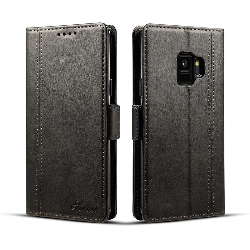 Чехол-раскладушка кожаный бумажник чехол для samsung Galaxy S9 плюс карманом для карт чехол-кобура для мобильного телефона с рукавом в виде ракушки для samsung S9 Fundas Capa - Цвет: Черный