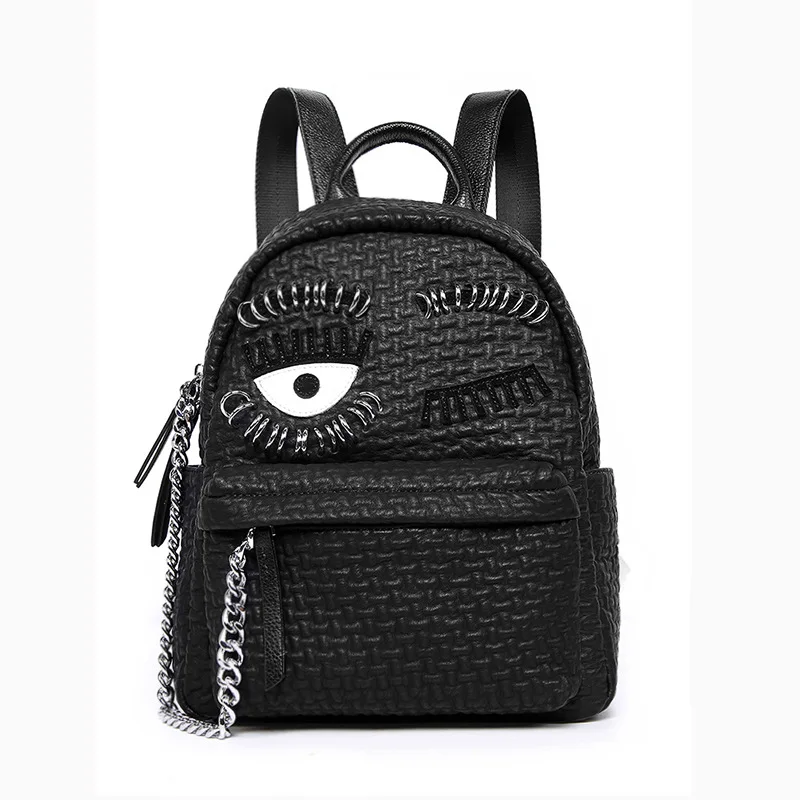 Женский рюкзак из овечьей кожи, новинка, кожаный рюкзак Ins Super Fire Eyes Wild, женский рюкзак из мягкой кожи для путешествий - Цвет: A-ZE1381-black