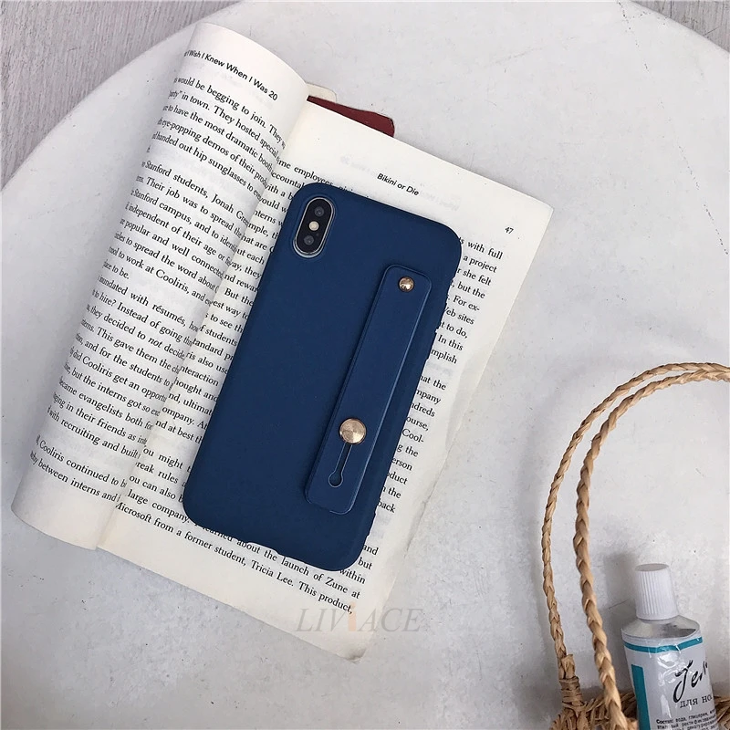 Hand Band navy Чехол для iphone x, xr, xs, max, ремешок на руку, силиконовый чехол s, для iphone 8, 7, 6, 6s plus, 5, 5S, se, держатель, подставка, ТПУ, задняя крышка - Цвет: Hand Band navy