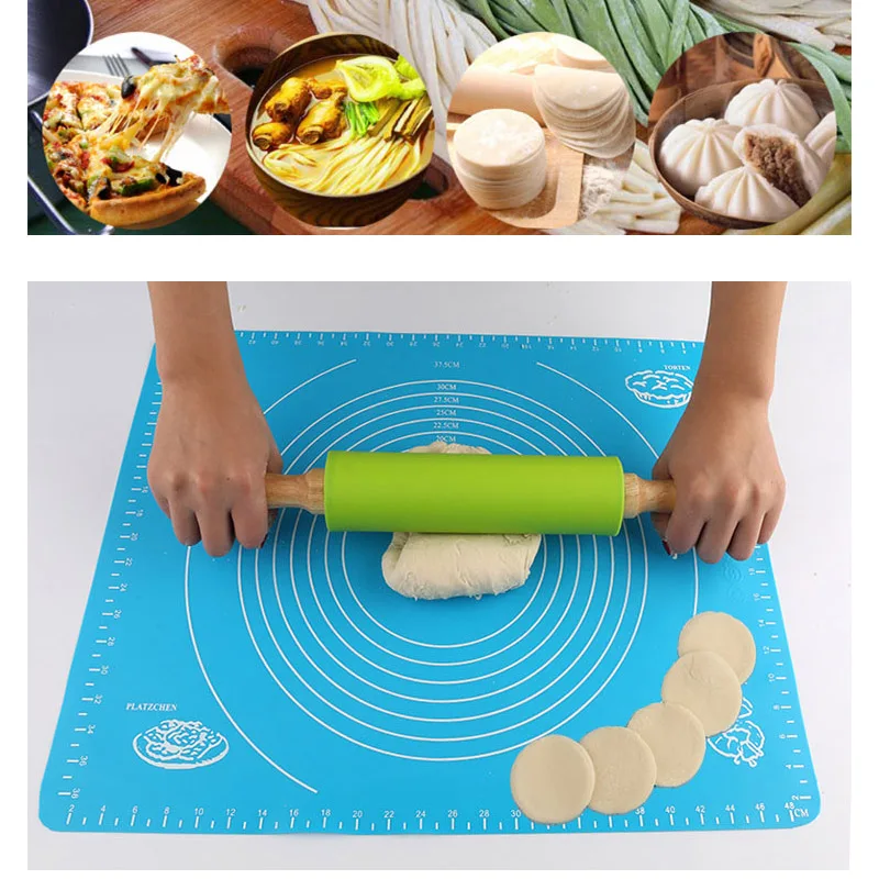 

Practical Silicone Rolling Pins Wood Handle Baking Home Decoration Kitchen Cooking Tools