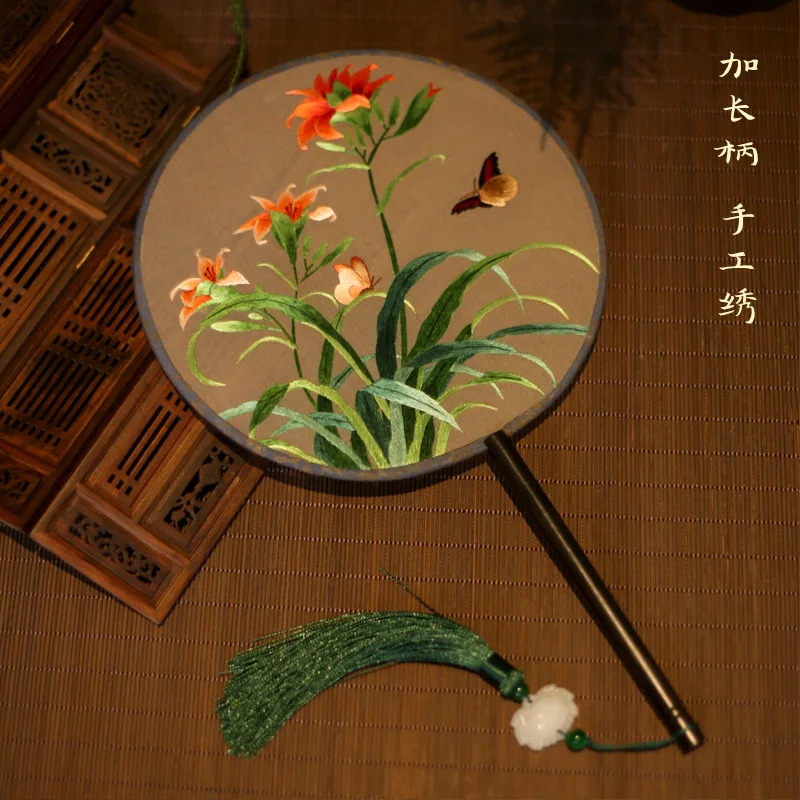 1 шт. чистый шелк Дворцовый стиль Шелковый веер ручная работа вышивка круглый