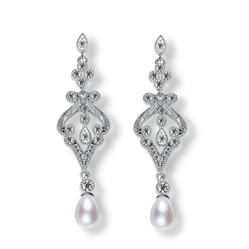 SLBRIDAL, винтажные серьги с фианитами, кристаллами слоновой кости, жемчугом, класса ААА, модные серьги с кубическим цирконием, свадебные висячие серьги с жемчугом, свадебные серьги