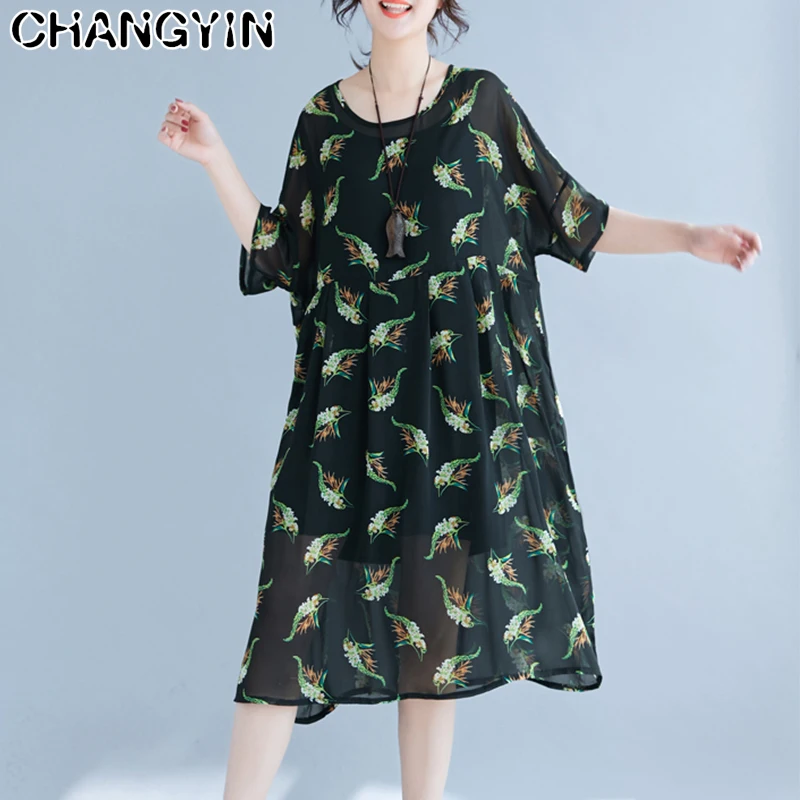 CHANGYIN 2018 Для женщин модное летнее платье элегантный короткий рукав круглый вырез