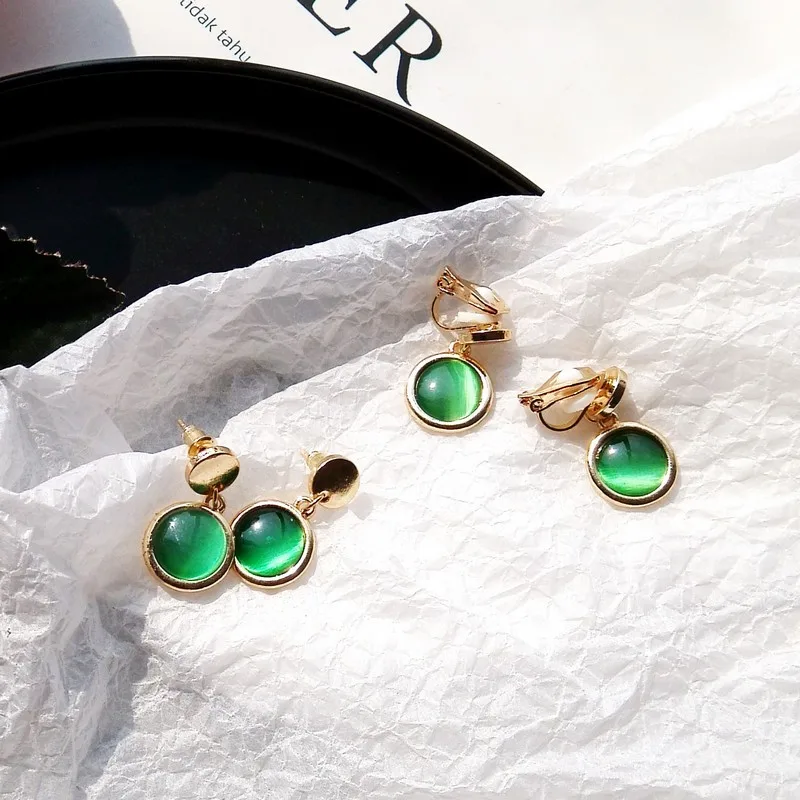 

Простые элегантные серьги-клипсы, клипсы, серьги без пирсинга, не проколотые Серьги Для Женщин, Модные Зеленые