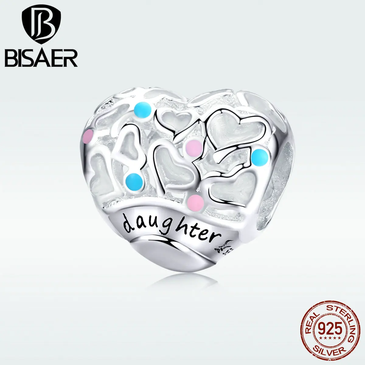 BISAER, 925 пробы, Серебряный подарок дочери, амулеты, белая эмаль, сердце, бусины, подходят для дочери, браслеты, сделай сам, ювелирные изделия ECC1152