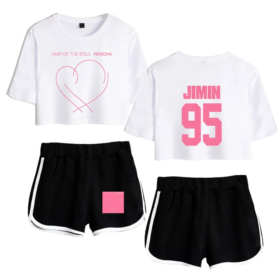 JIMIN J-HOPE, летняя верхняя одежда из двух предметов, футболка и шорты, женский костюм, укороченный топ+ шорты, спортивный костюм