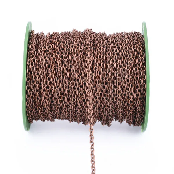 red copper 10 м 2x3 мм металлические цепочки для ожерелья, оптом, подходят для DIY браслетов, удлиненные цепочки золотого/серебряного цвета, железная цепочка Rolo для изготовления ювелирных изделий - Цвет: red copper