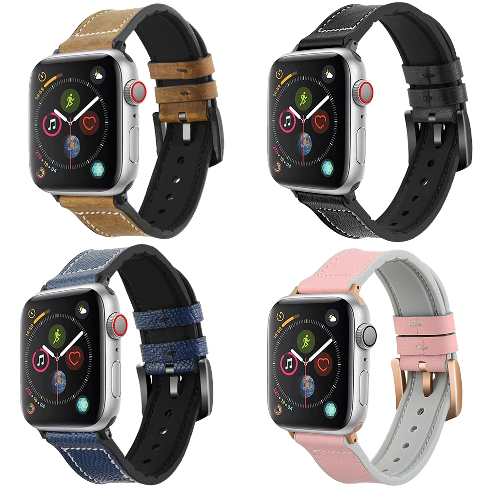 Высококачественная кожа + силиконовый ремешок для apple watch band 42 мм 38 iwatch series 4/3/2/1 44 40