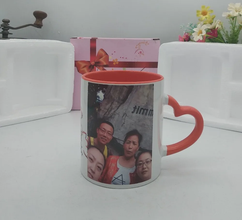 Керамическая кружка DIY фото ручка в форме сердца цвет внутри и цвет сердце ручная чашка с индивидуальными картинками DIY изображения печати мазвэй