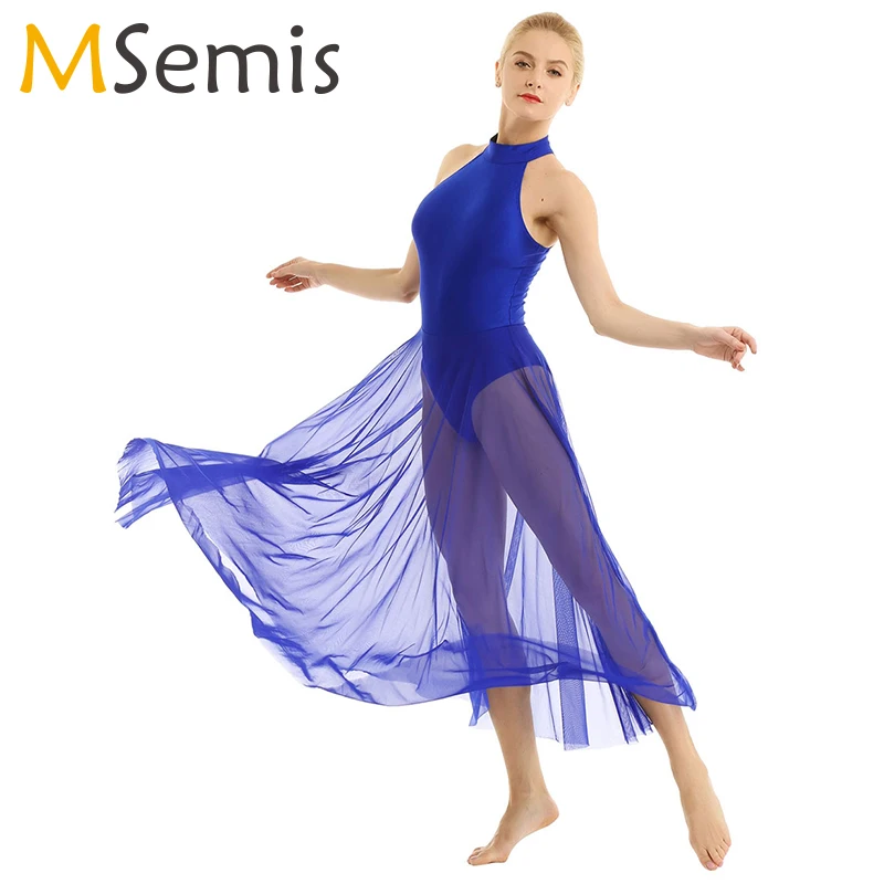 

Women Adult Ballet Dance Dress Contemporary Modern Leotard Ballet Bodysuit with Mesh Skirt Mock Neck Ballet Leotards for Women
