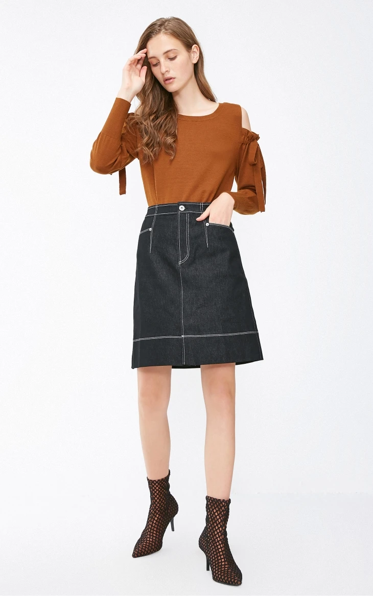 Vero Moda Новая женская OL Стиль Высокая талия видимые стежки мини джинсовая юбка | 318337508