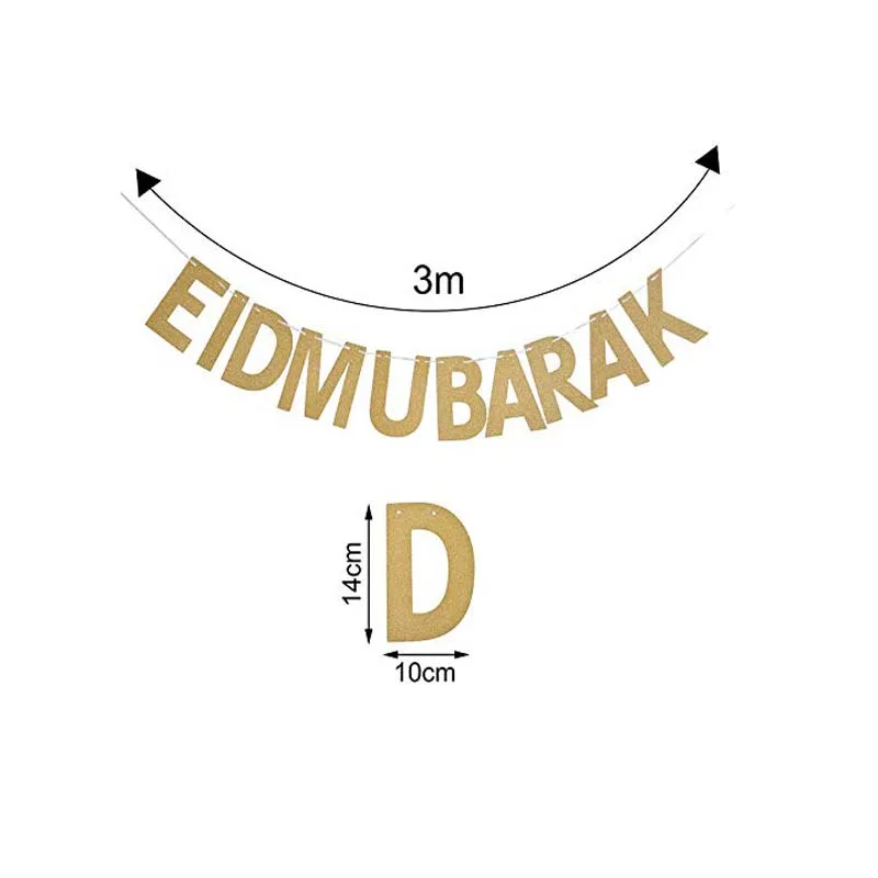 

8 Season EID MUBARAK Printed Words Islamic Gold Eid Al-Fitr Gilt Letter Banner Lahuala Flag Hanging Garland Party Supplies